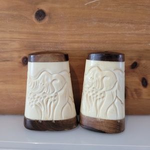 Vintage Ivory Elephant Salt + Pepper Shakers